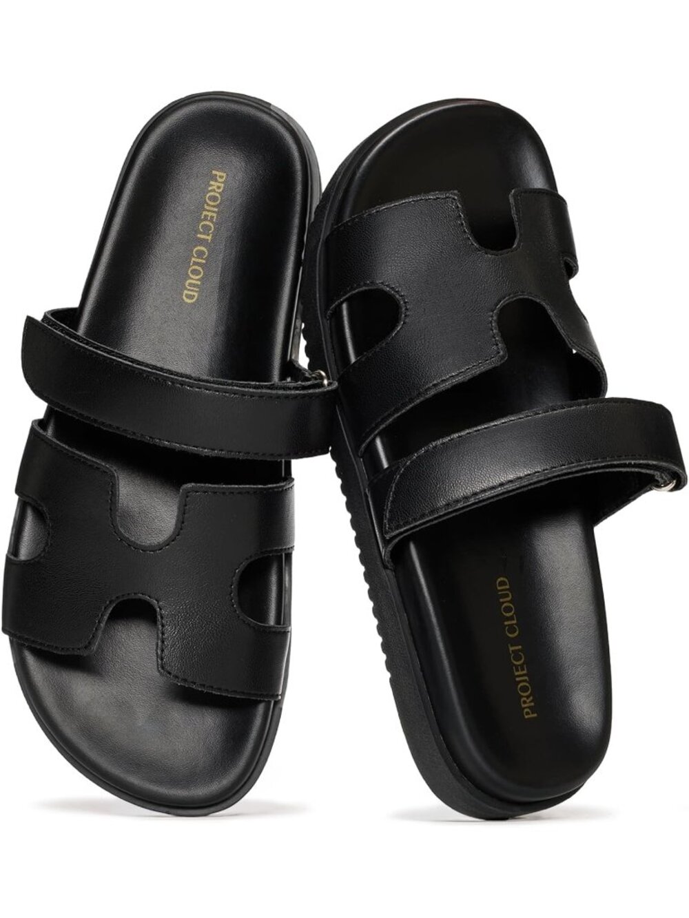 Women's All Black Leather Sandals Footwear Stylish with Plush & Soft Insole